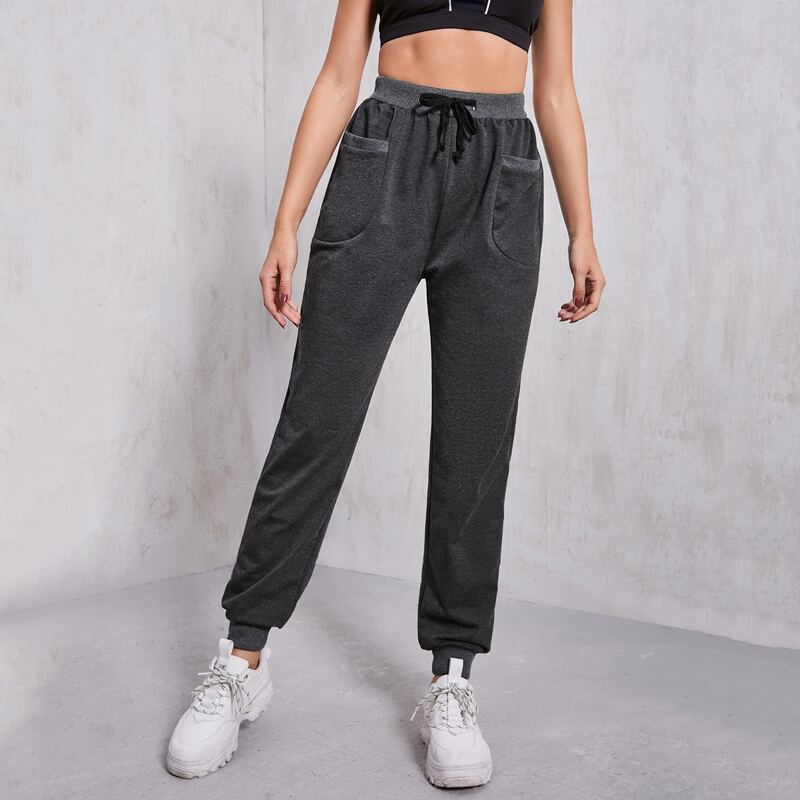 

Drawstring Waist Pocket Detail Sports Pants, Dark grey