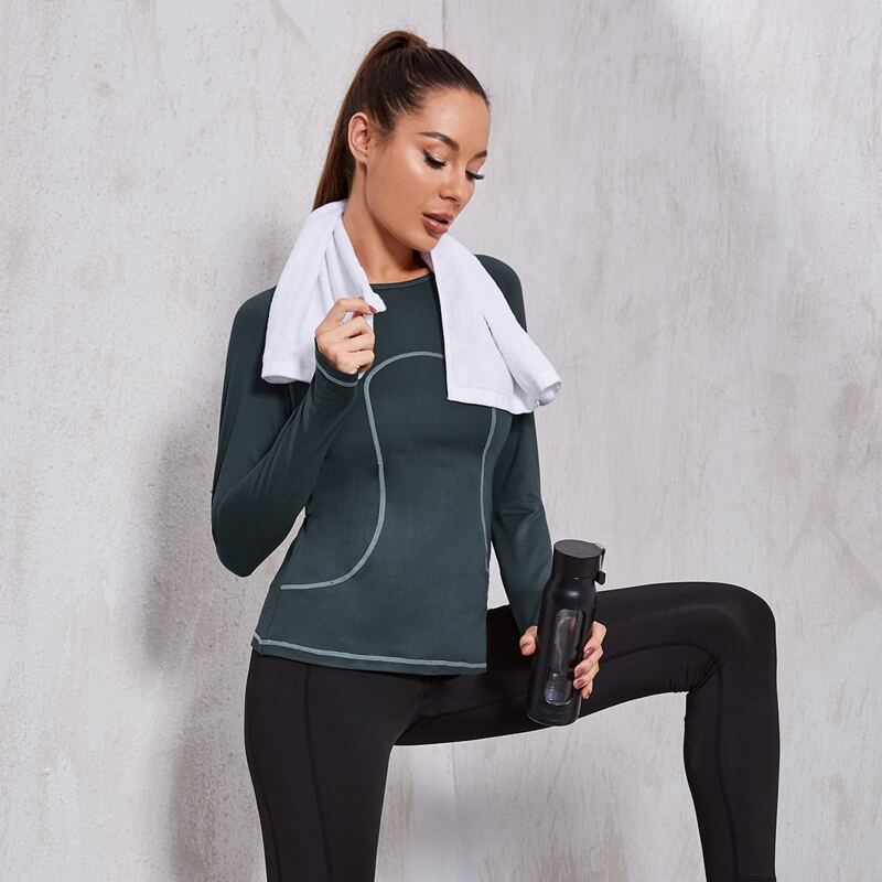

Topstitching With Thumb Holes Sports Tee, Dark grey