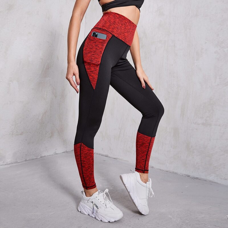 

Contrast Panel Sports Leggings With Phone Pocket, Multicolor