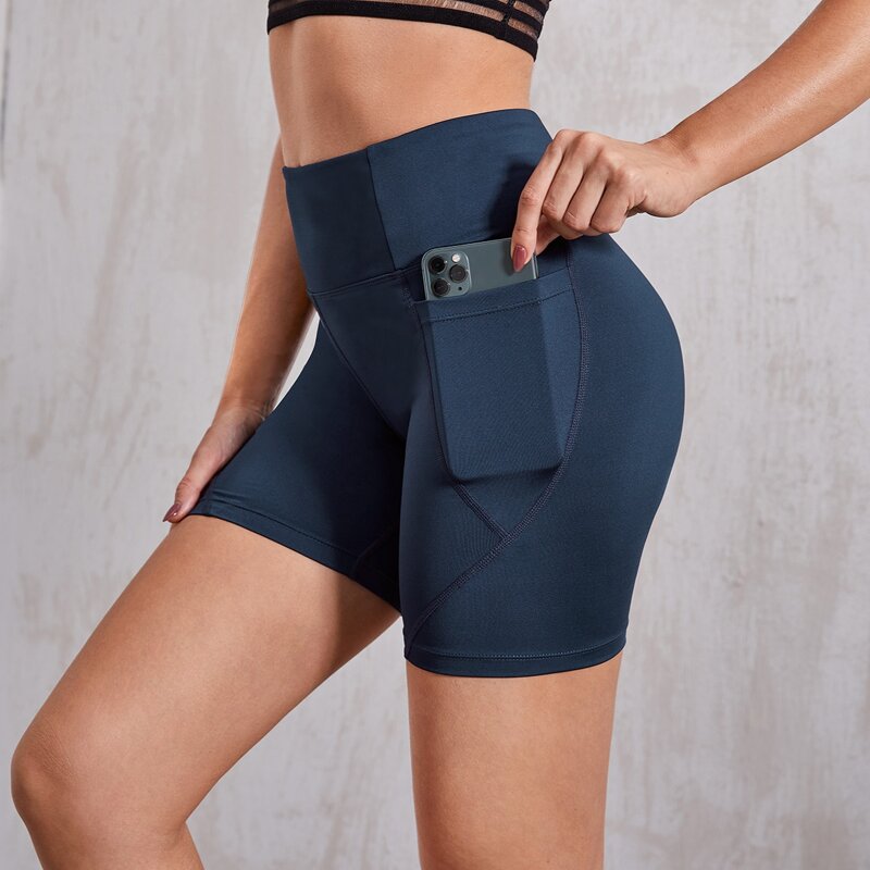 

Solid Sports Shorts With Phone Pocket, Navy blue
