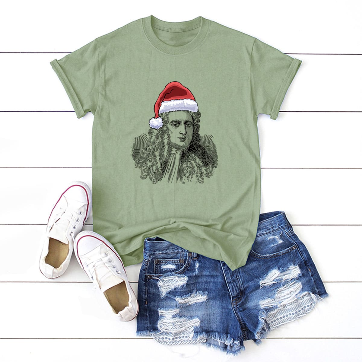 

Christmas Print Short Sleeve Tee, Mint green