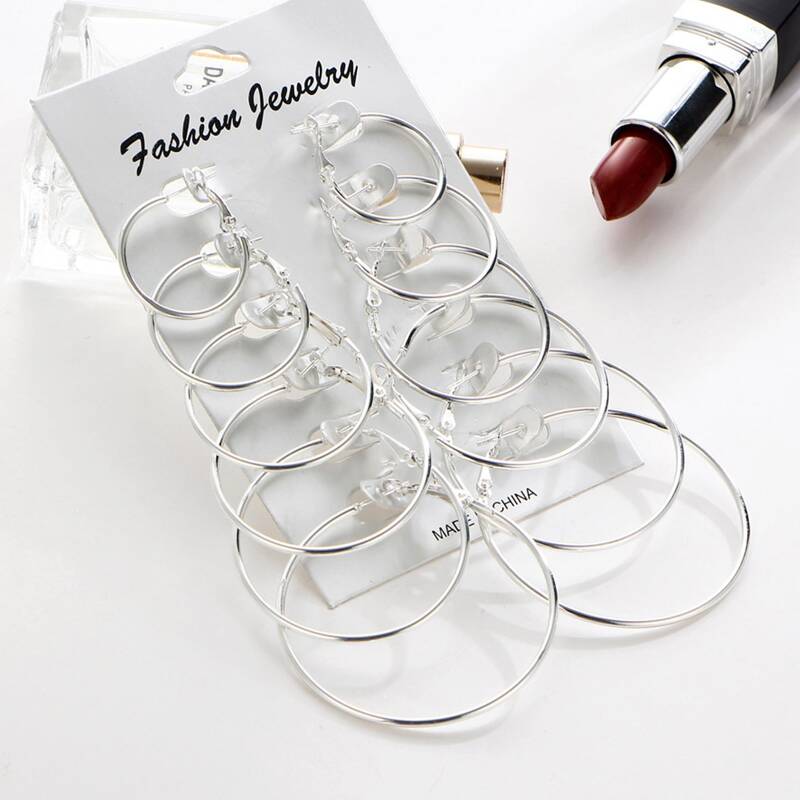 

12pcs Simple Hoop Earrings, Silver