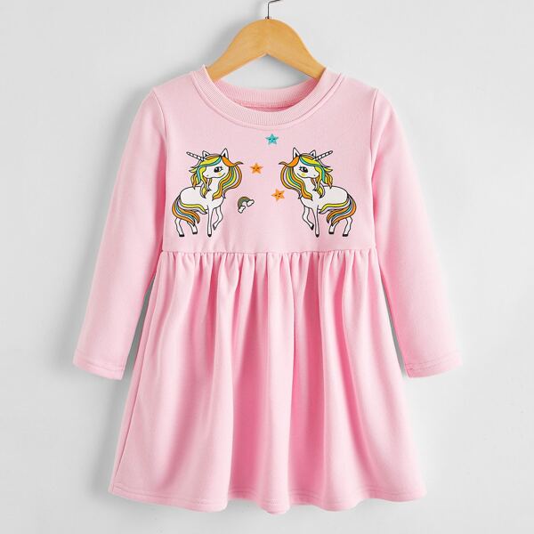 

Toddler Girls Unicorn & Star Print Smock Dress, Baby pink