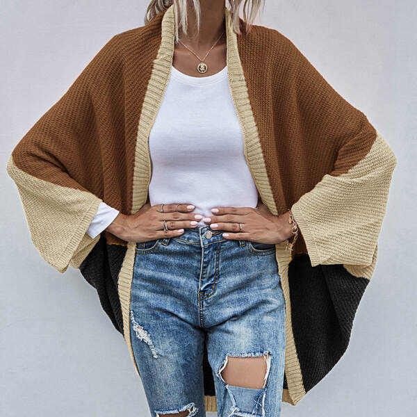 

Cut And Sew Batwing Sleeve Cardigan, Multicolor