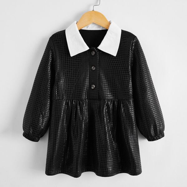 

Toddler Girls Contrast Collar Button Smock Dress, Black