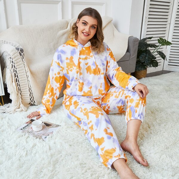 

Plus Tie Dye Drawstring Pajama Set, Multicolor