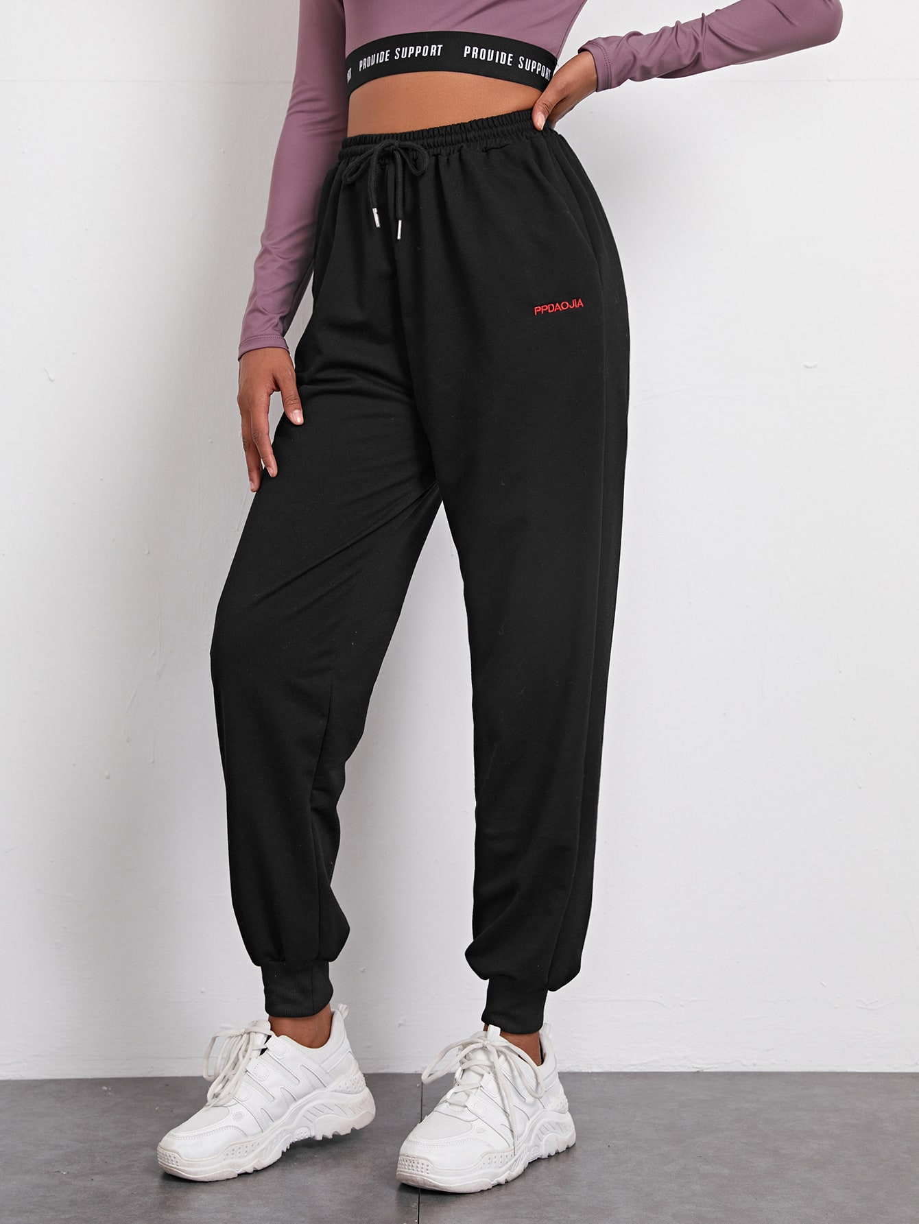 Letter Embroidery Drawstring Waist Sweatpants thumbnail