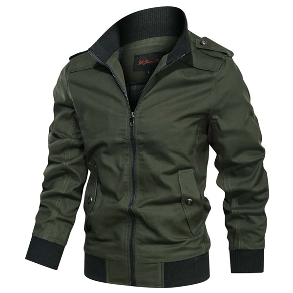 

Men Slant Pocket Zip Up Jacket, Army green