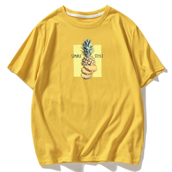 

Men Pineapple & Letter Graphic Tee, Yellow
