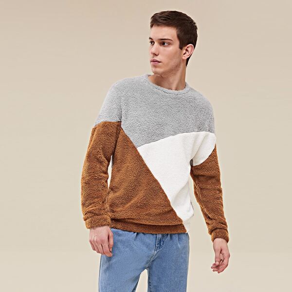 

Men Color Block Teddy Sweatshirt, Multicolor