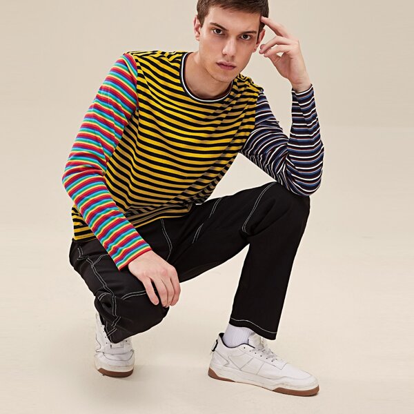 

Men Color Block Striped Tee, Multicolor