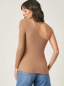 SHEIN BASICS 單肩合適合身上衣 - 卡其色 - 查看 2
