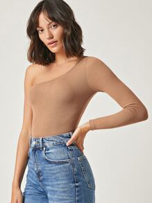 SHEIN BASICS 單肩合適合身上衣 - 卡其色 - 查看 3
