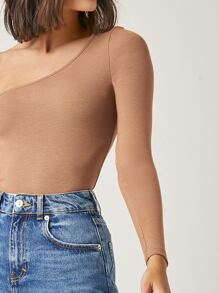 SHEIN BASICS 單肩合適合身上衣 - 卡其色 - 查看 4