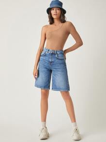 SHEIN BASICS 單肩合適合身上衣 - 卡其色 - 查看 5
