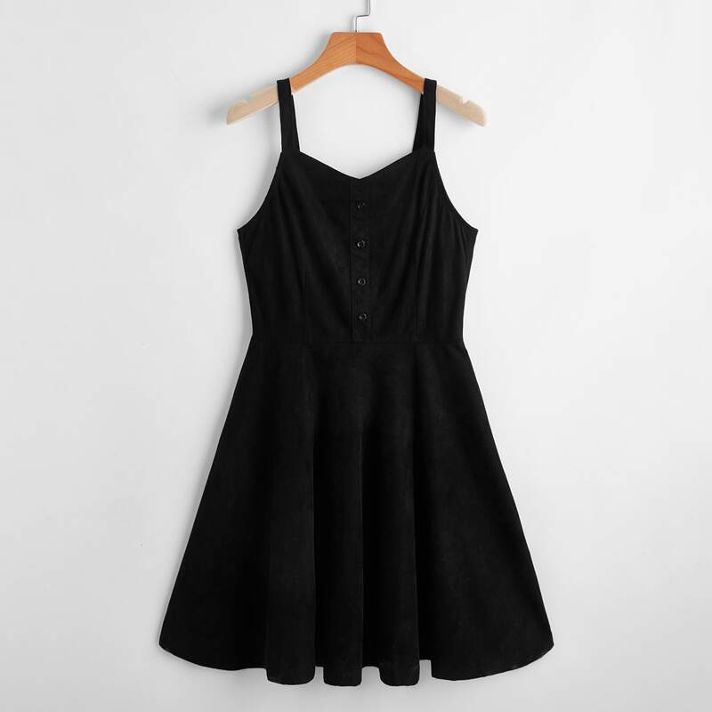 

Solid Button Cami Dress, Black