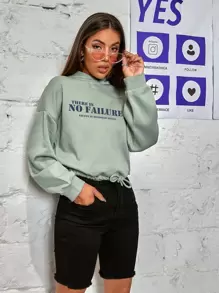 Slogan Graphic Drawstring Hem Hoodie