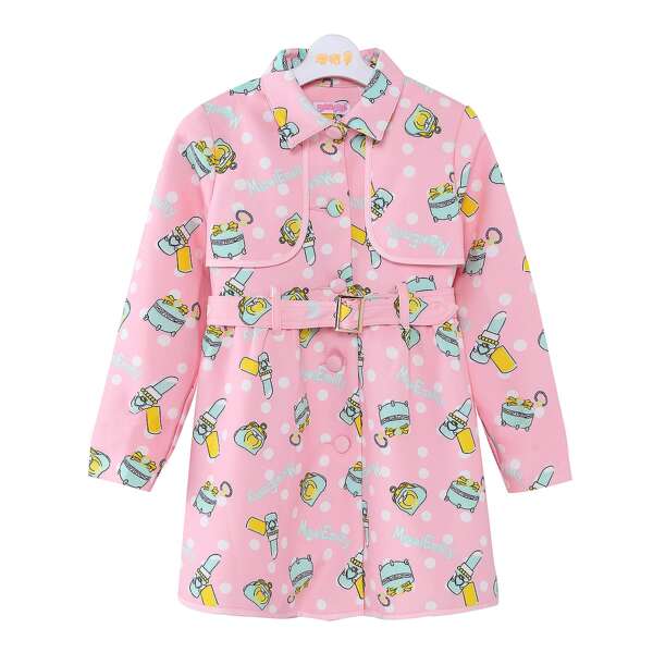 

Girls Cartoon And Polka Dot Belted Trench Coat, Baby pink