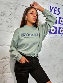 Slogan Graphic Drawstring Hem Hoodie