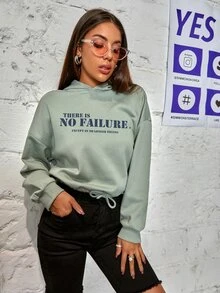 Slogan Graphic Drawstring Hem Hoodie