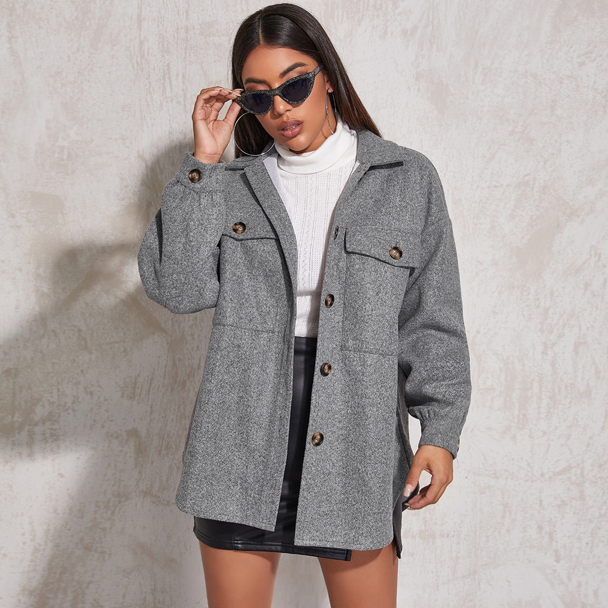 Image of Drop Shoulder Button Front Overcoat