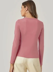 SHEIN BASICS Camiseta algodón unicolor forma ajustada - Rosa vieja - Ver 2