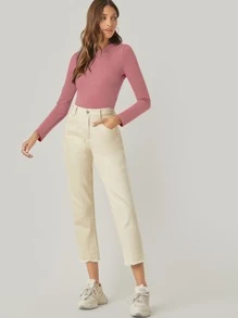 SHEIN BASICS Camiseta algodón unicolor forma ajustada - Rosa vieja - Ver 5