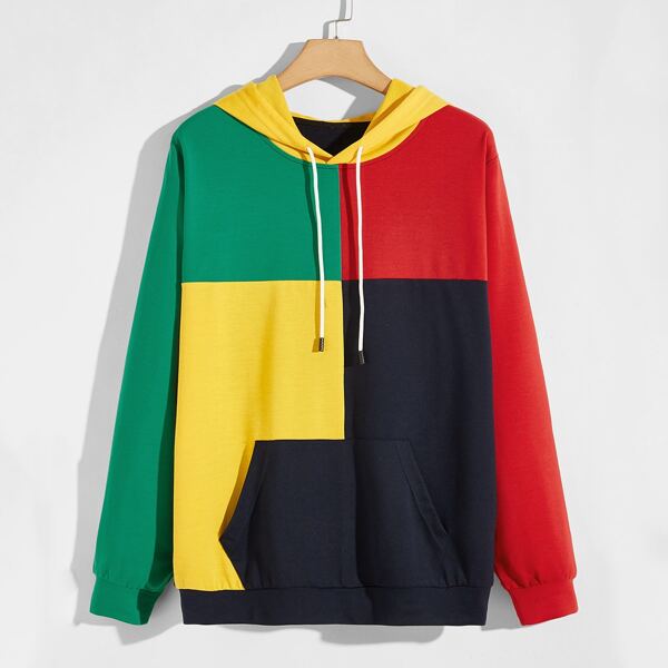 

Men Colorblock Kangaroo Pocket Drawstring Hoodie, Multicolor