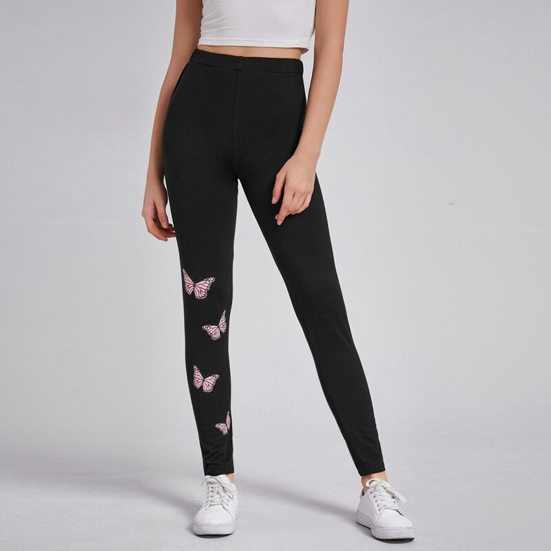 

Butterfly Print Leggings, Black