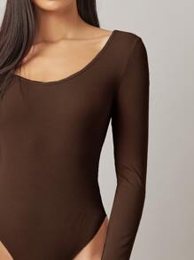 SHEIN BASICS 合適合身素色連體衣 - 咖啡棕 - 查看 4