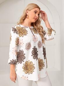 EMERY ROSE Plus Graphic Print Zip Half Placket Top - Multicolor - View 3