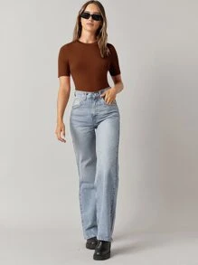 SHEIN BASICS Body ajustado algodón unicolor - Café integral - Ver 5