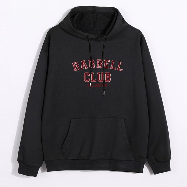 

Letter Graphic Kangaroo Pocket Drawstring Hoodie, Black