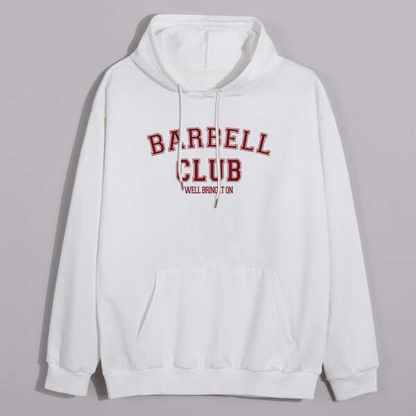 

Letter Graphic Kangaroo Pocket Drawstring Hoodie, White