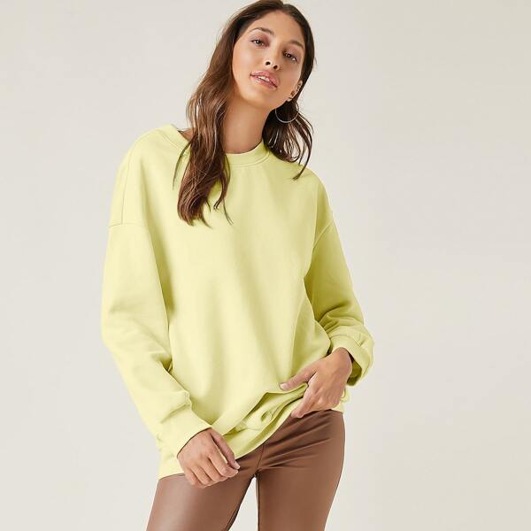 

Drop Shoulder Solid Pullover, Yellow pastel