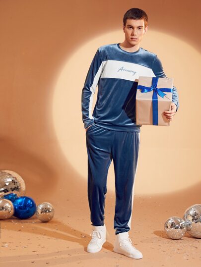 Sweat-shirt en velours bicolore avec broderies & Pantalon