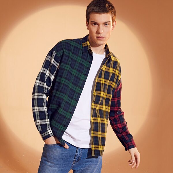 

Men Colorblock Tartan Shirt, Multicolor