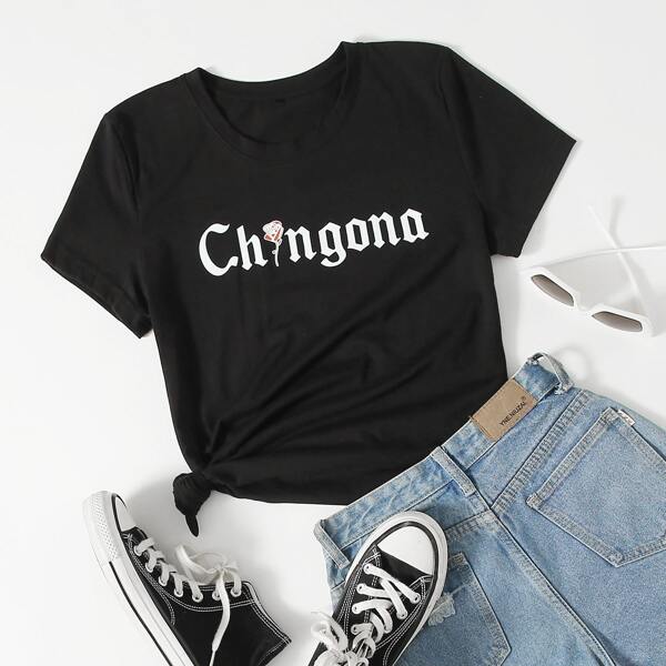 

Letter Graphic Short Sleeve Tee, Black