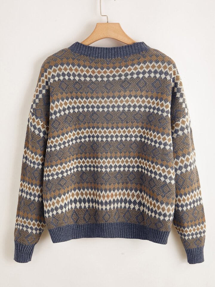 Fashion Argyle Drop Shoulder Sweater Fashion Drop Shoulder Argyle