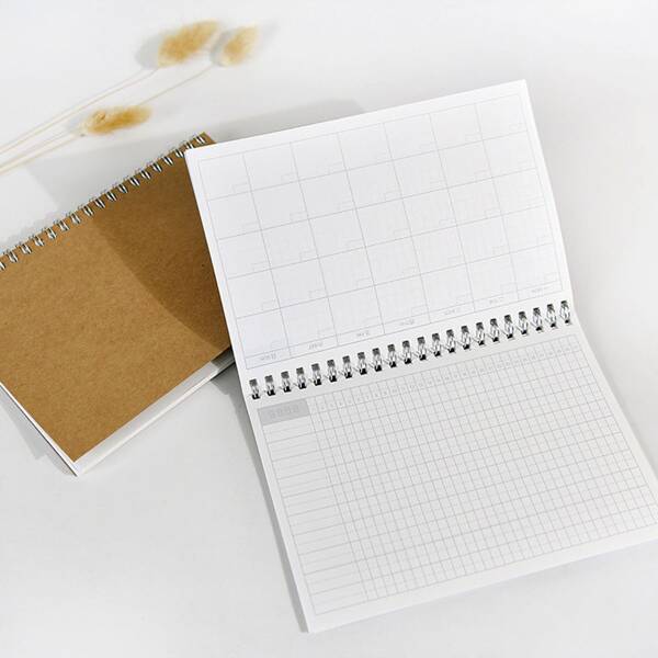 

1pc Spiral Monthly Plan Book, Brown