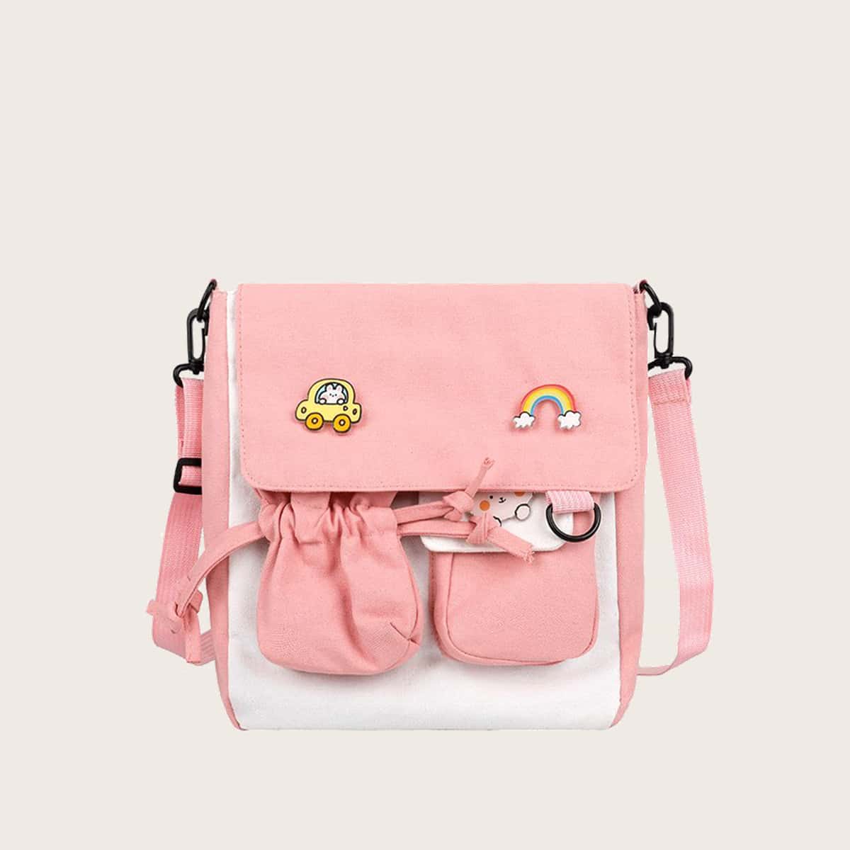 

Pocket Patched Colorblock Crossbody Bag, Pink