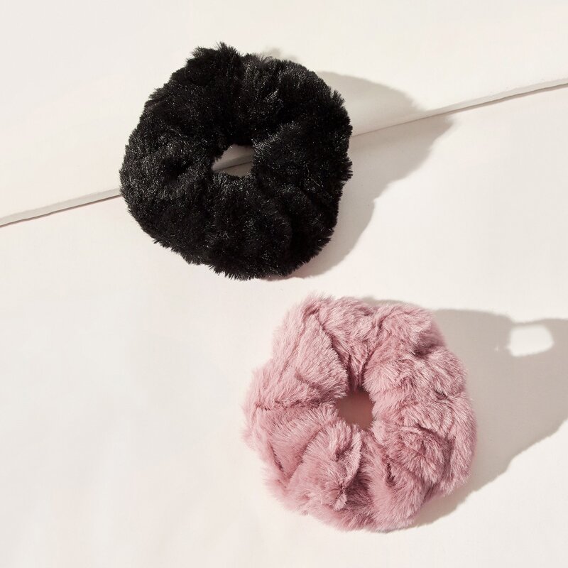 

2pcs Solid Fluffy Scrunchie, Multicolor