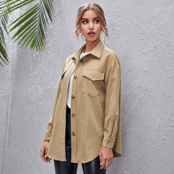 

Button Front Patch Pocket Coat, Khaki