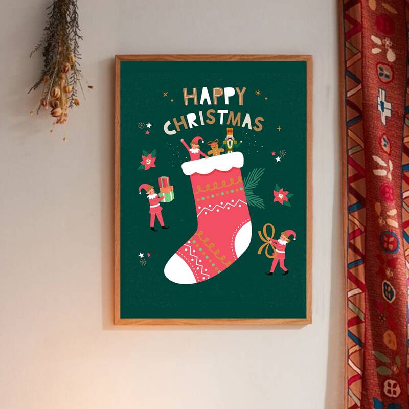 

Christmas Sock Print Wall Painting Without Frame, Green