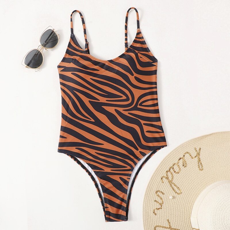 

Tiger Stripe One Piece Swimsuit, Multicolor