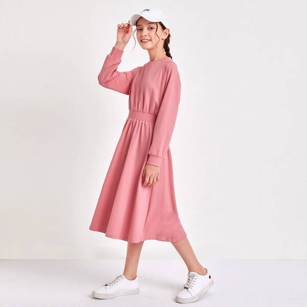 

Girls Raglan Sleeve Solid Sweatshirt Dress, Dusty pink