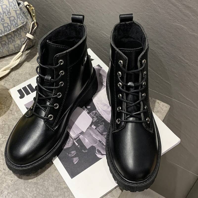 

Lug Sole Lace Up Combat Boots, Black