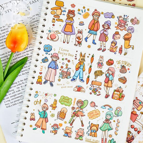 

4sheets Cartoon Graphic Random Sticker, Multicolor