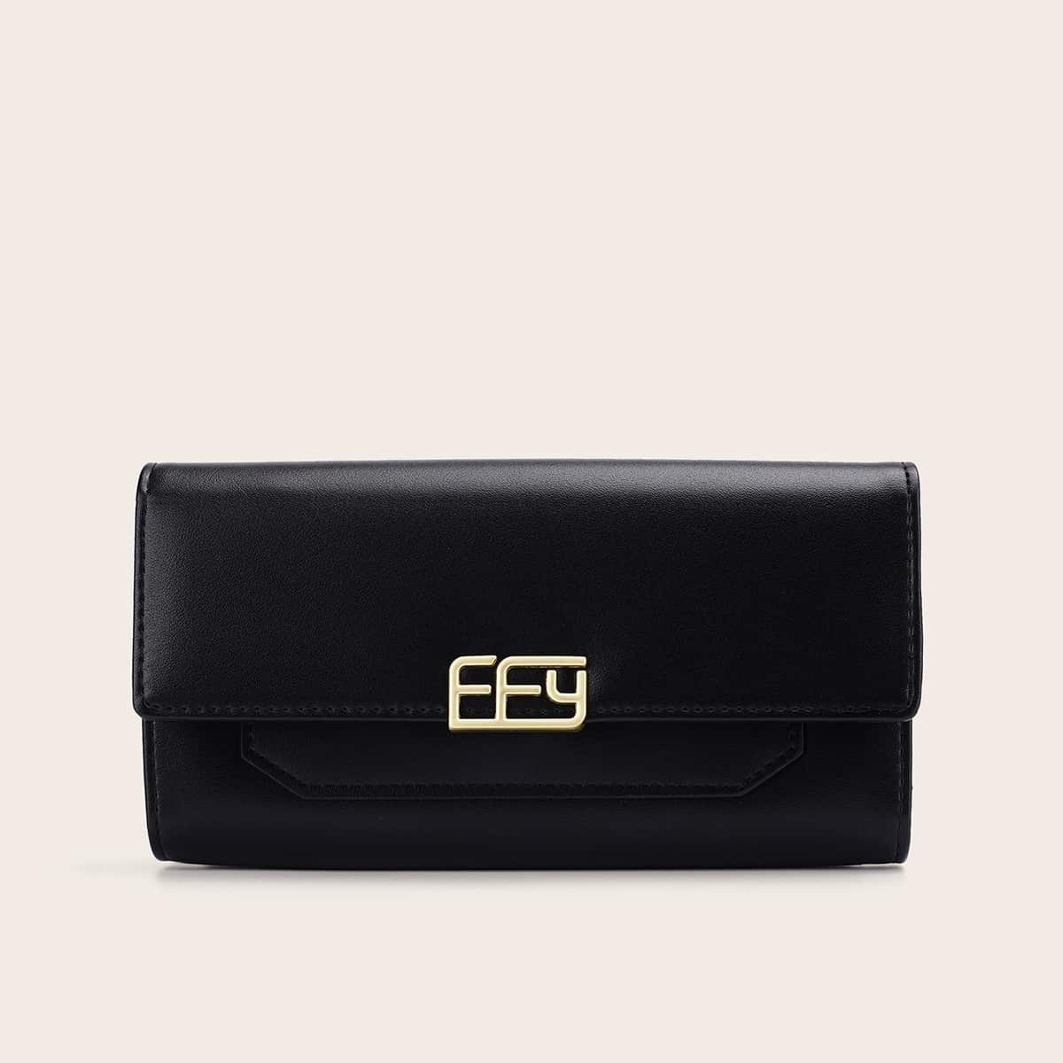 

Foldover Faux Leather Wallet, Black