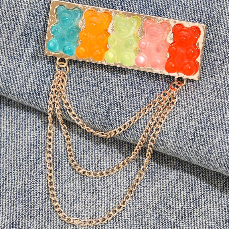 

Colorblock Bear Brooch, Multicolor